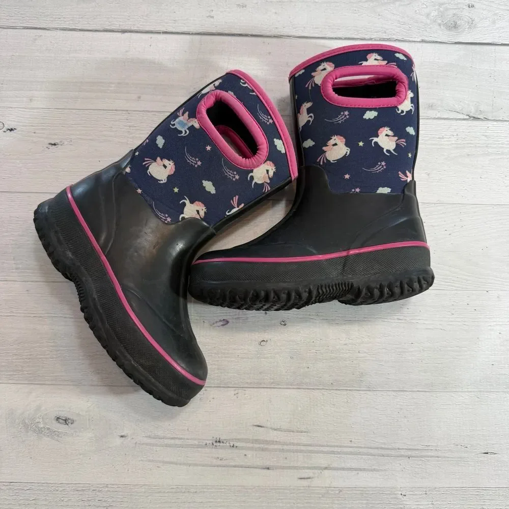 Funcoo kids neoprene rain snow boots unicorn print‎ kids size 27/10.5